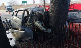 Koszmarny wypadek pod Zgierzem. Auto uderzyło w drzewo i zapaliło się. Kierowcy nie udało się wydostać