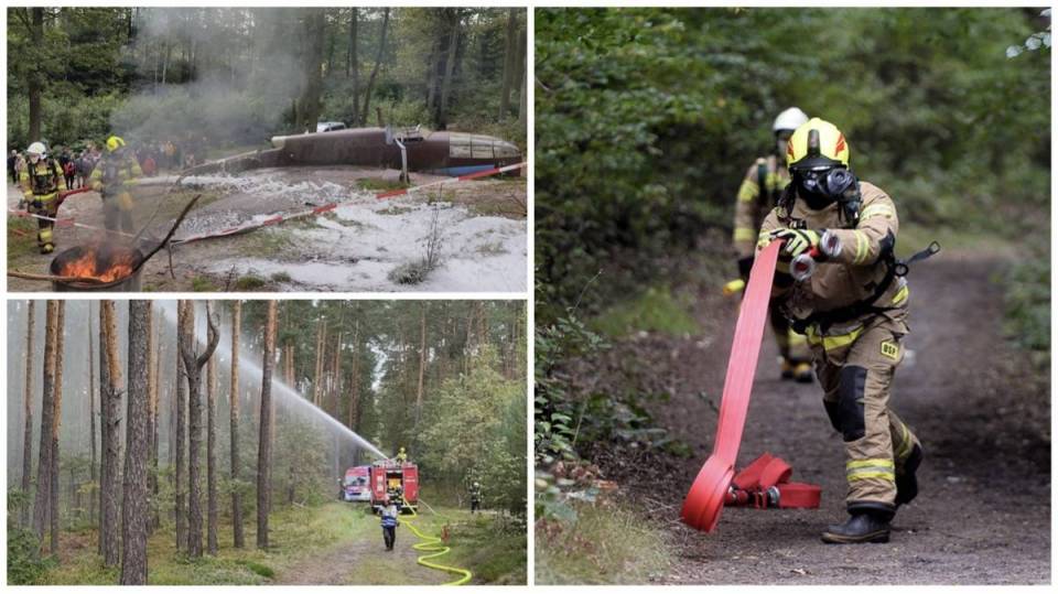 Powiatowe manewry w gminie Dłutów. Strażacy z całego  pabianickiego regionu ćwiczyli  nietypową akcję ratunkową