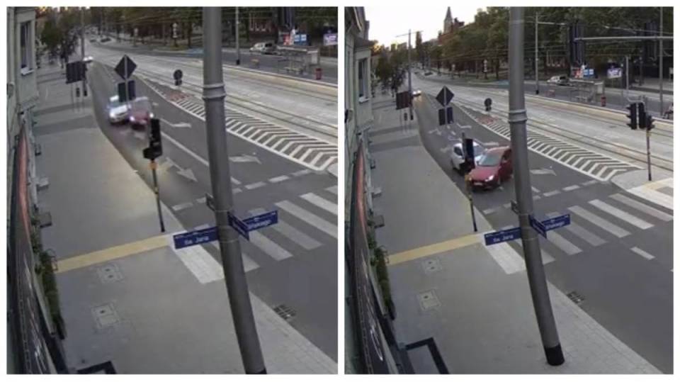 "Staranowana" Mazda, kierowca z Chevrolera uciekł z miejsca kolizji! Skandaliczne sceny na Zamkowej, policja uznała kto jest winny [Wideo]