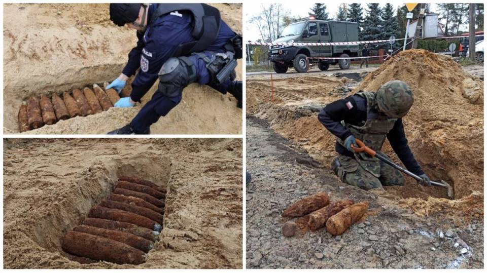 23 pociski artyleryjskie znalezione podczas prac ziemnych w Łasku! Na ul Torowej pracowali pirotechnicy [Foto]